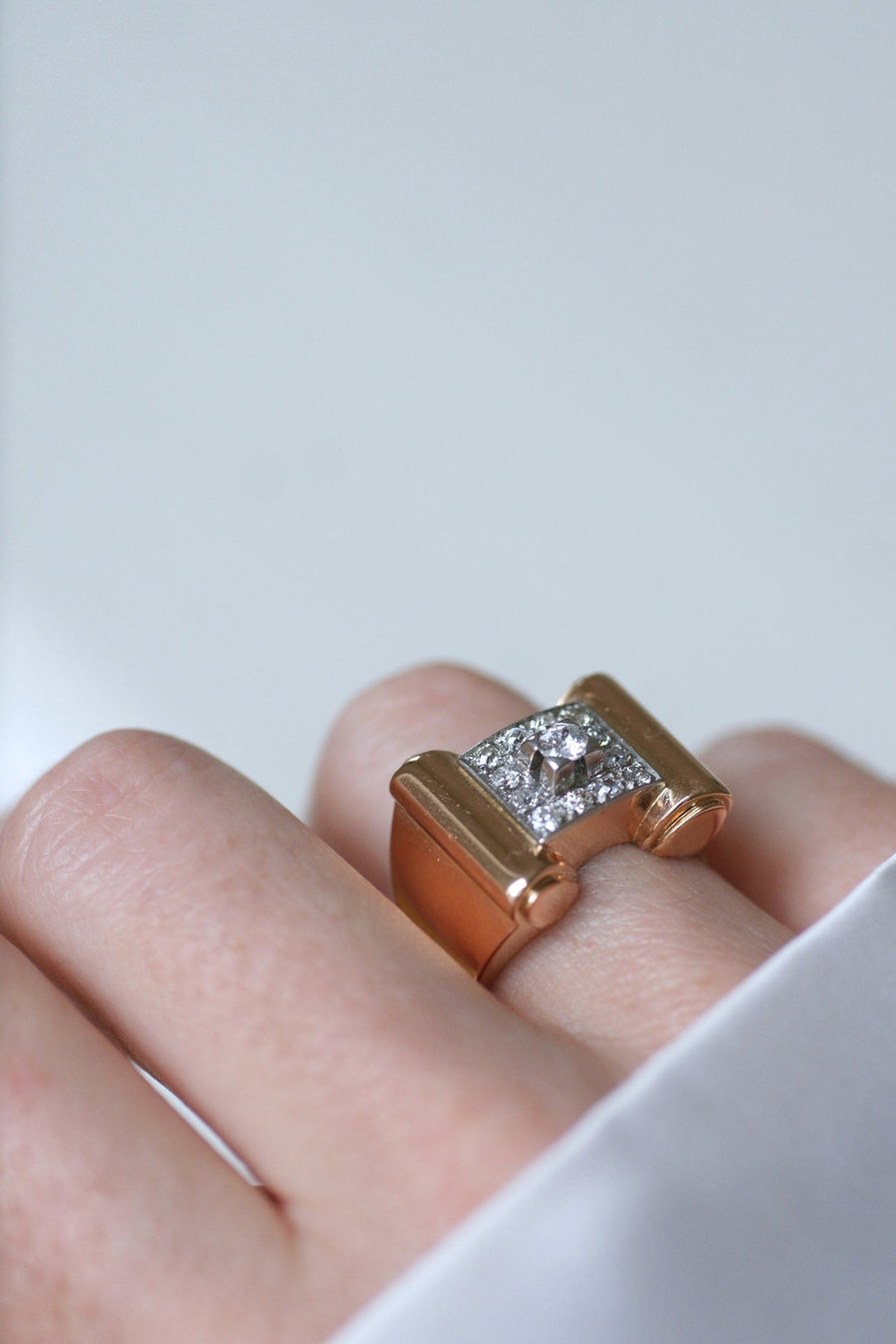 Bague Tank Rouleaux Or Rose et Diamants - Galerie Pénélope