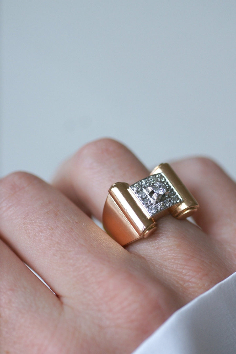 Bague Tank Rouleaux Or Rose et Diamants - Galerie Pénélope