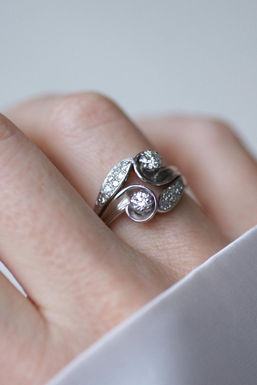 Bague Toi et Moi Diamants Rétro Or et Platine - Galerie Pénélope