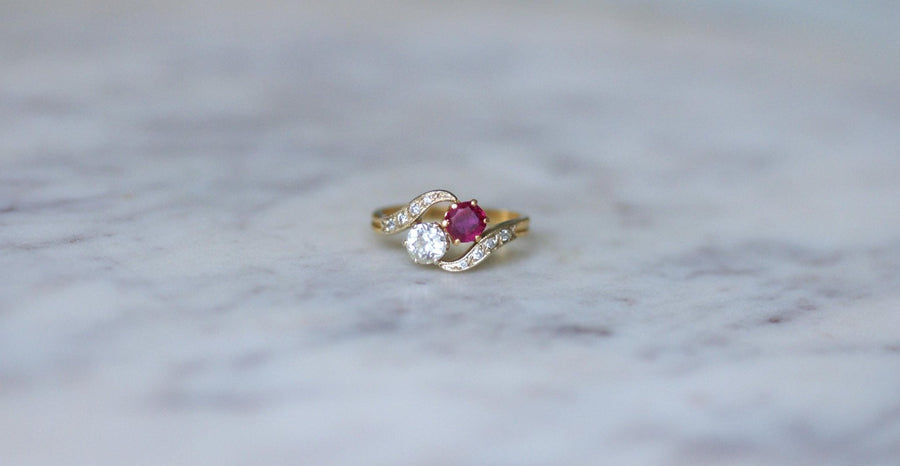 Bague Toi et Moi Rubis Birman et Diamants - Galerie Pénélope