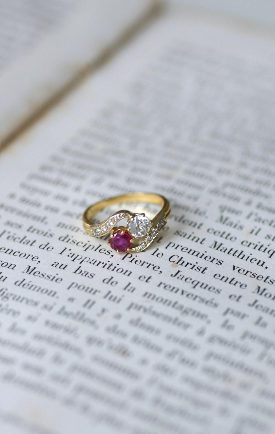 Bague Toi et Moi Rubis Birman et Diamants - Galerie Pénélope