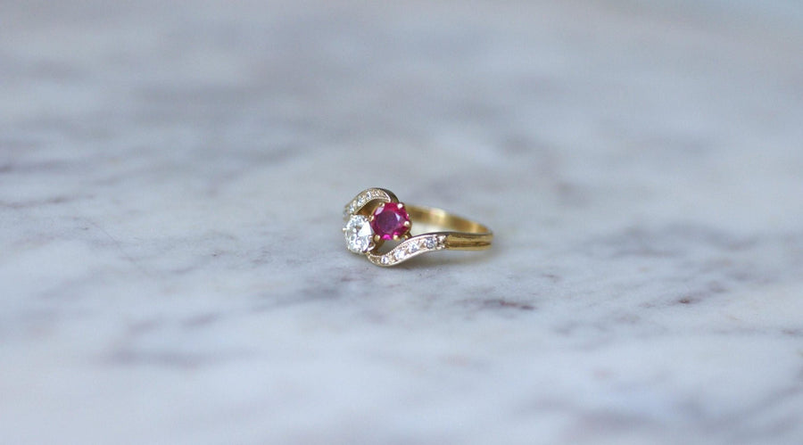 Bague Toi et Moi Rubis Birman et Diamants - Galerie Pénélope