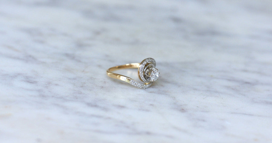 Bague Tourbillon Diamant Or Jaune et Platine - Galerie Pénélope