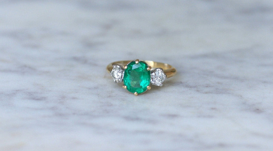 Bague Trilogie Emeraude 2.20 Cts et Diamants - Galerie Pénélope