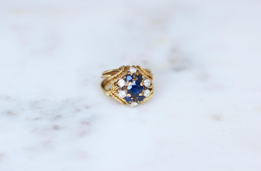 Boucheron Bague Cocktail Saphir Diamant Or Jaune - Galerie Pénélope