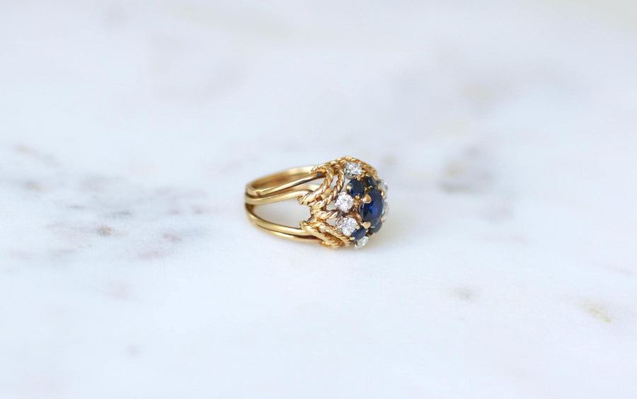Boucheron Bague Cocktail Saphir Diamant Or Jaune - Galerie Pénélope