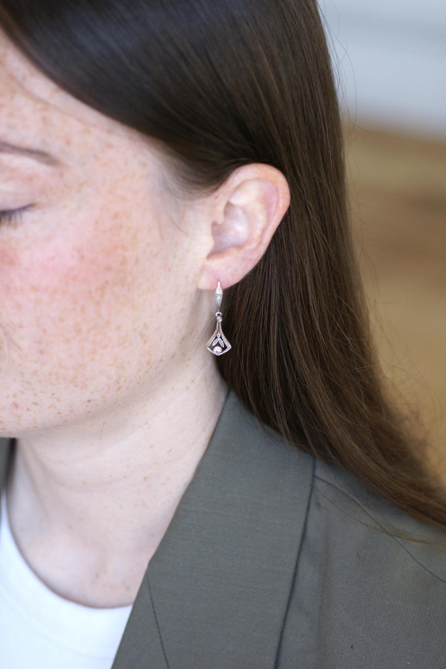 Boucles d'oreilles Art Déco Diamants Or Jaune et Platine - Galerie Pénélope
