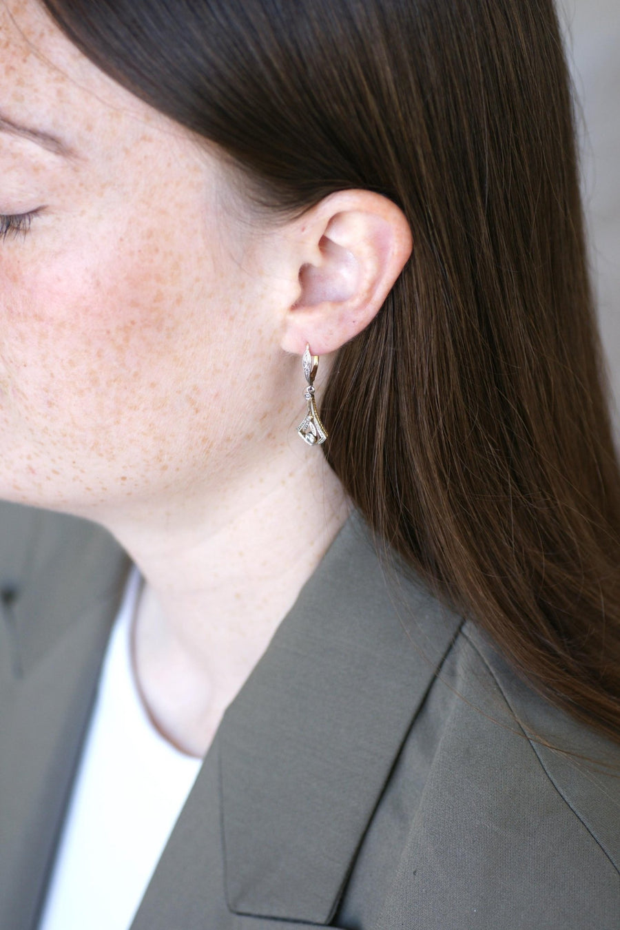 Boucles d'oreilles Art Déco Diamants Or Jaune et Platine - Galerie Pénélope