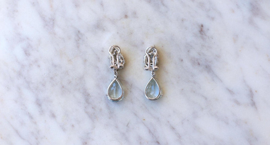 Boucles d'Oreilles Goutte Aigue Marine et Diamant - Galerie Pénélope