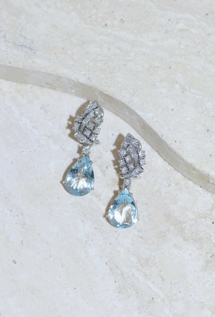 Boucles d'Oreilles Goutte Aigue Marine et Diamant - Galerie Pénélope