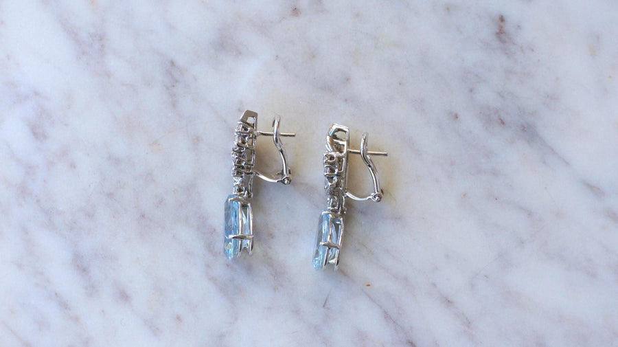 Boucles d'Oreilles Goutte Aigue Marine et Diamant - Galerie Pénélope