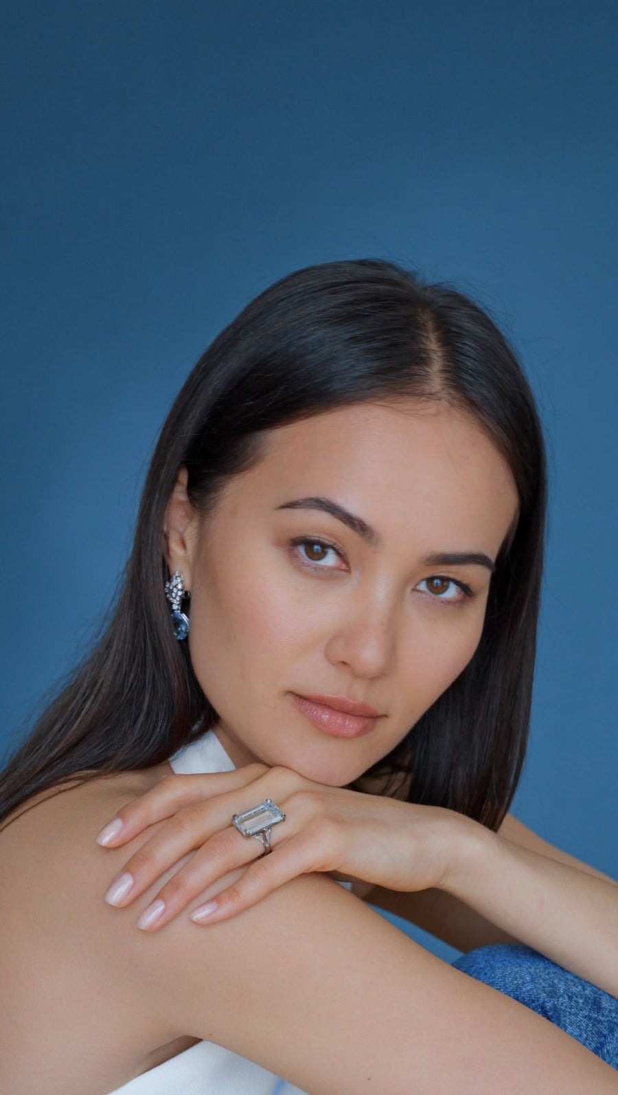 Boucles d'Oreilles Goutte Aigue Marine et Diamant - Galerie Pénélope