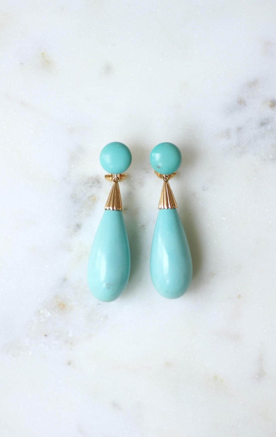 Boucles d'Oreilles Goutte Turquoise sur Or Jaune - Galerie Pénélope