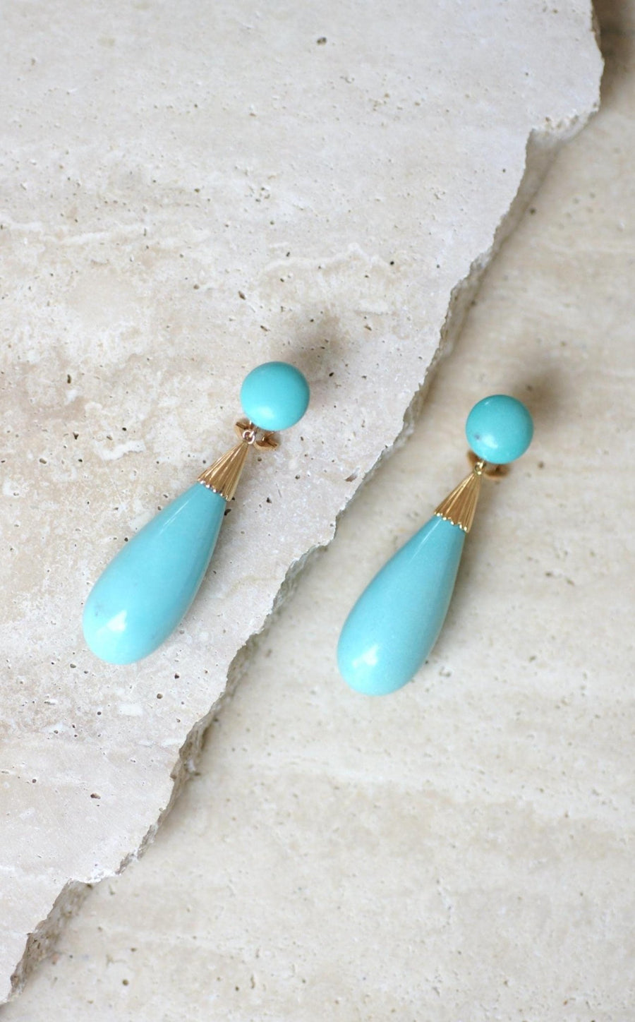 Boucles d'Oreilles Goutte Turquoise sur Or Jaune - Galerie Pénélope