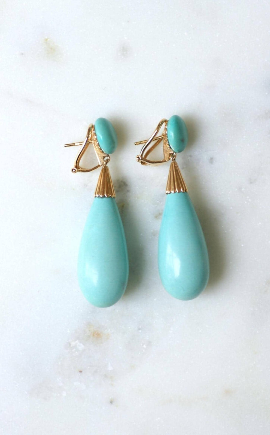 Boucles d'Oreilles Goutte Turquoise sur Or Jaune - Galerie Pénélope