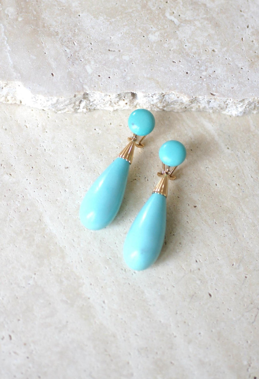 Boucles d'Oreilles Goutte Turquoise sur Or Jaune - Galerie Pénélope