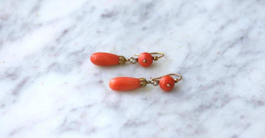 Boucles d'Oreilles Gouttes Corail - Galerie Pénélope