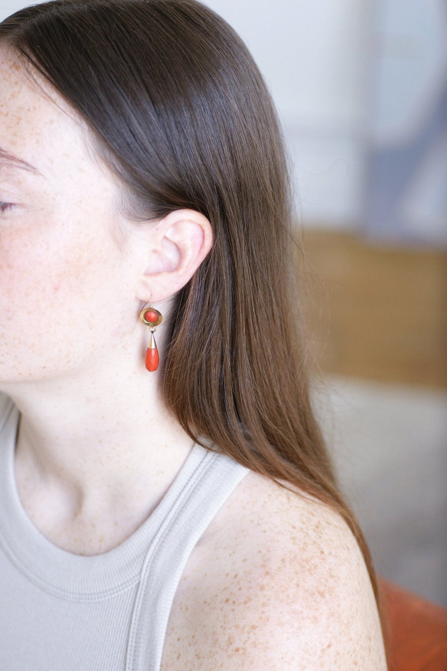 Boucles d'Oreilles Gouttes Corail - Galerie Pénélope