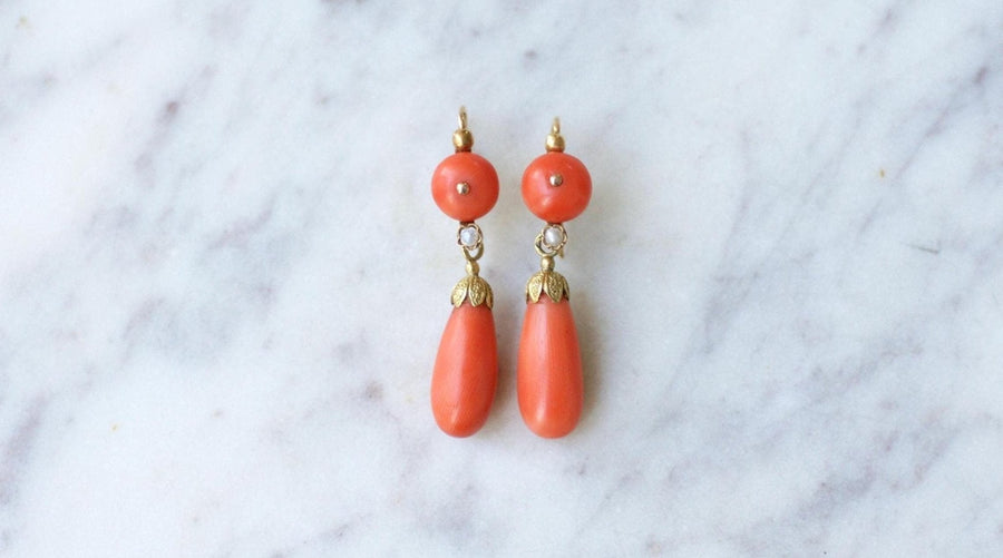 Boucles d'Oreilles Gouttes Corail - Galerie Pénélope