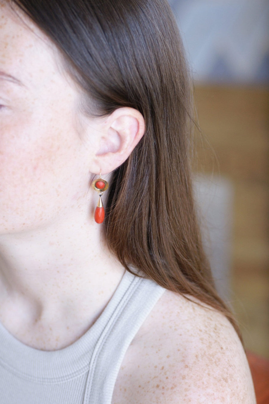 Boucles d'Oreilles Gouttes Corail - Galerie Pénélope