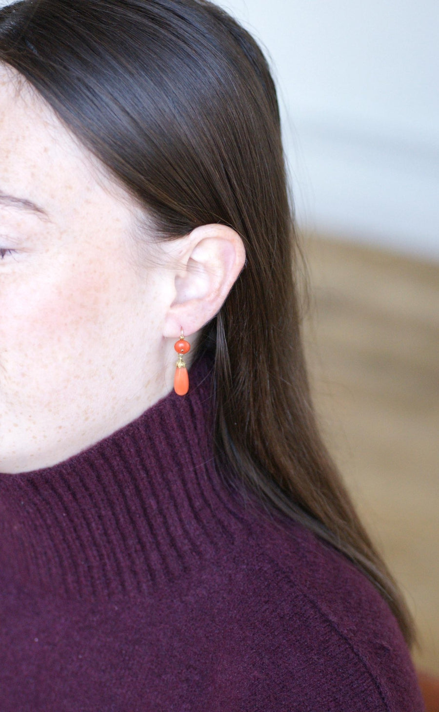 Boucles d'Oreilles Gouttes Corail - Galerie Pénélope