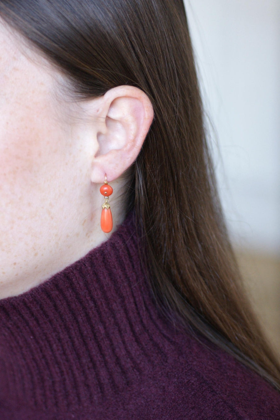 Boucles d'Oreilles Gouttes Corail - Galerie Pénélope