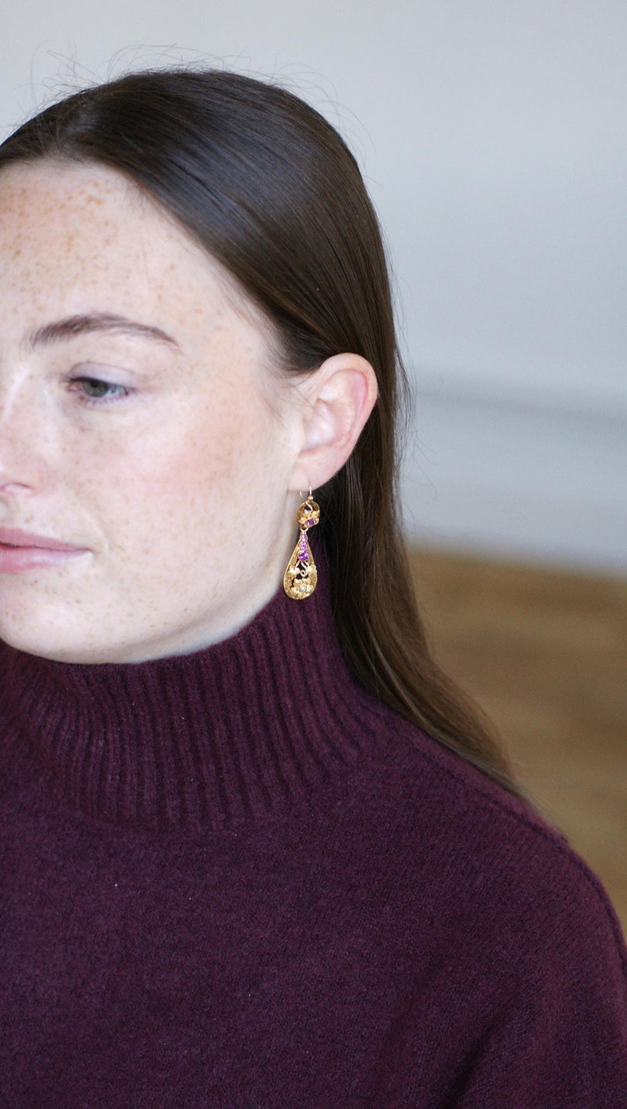 Boucles d'Oreilles Gouttes Grenats sur Or Jaune - Galerie Pénélope