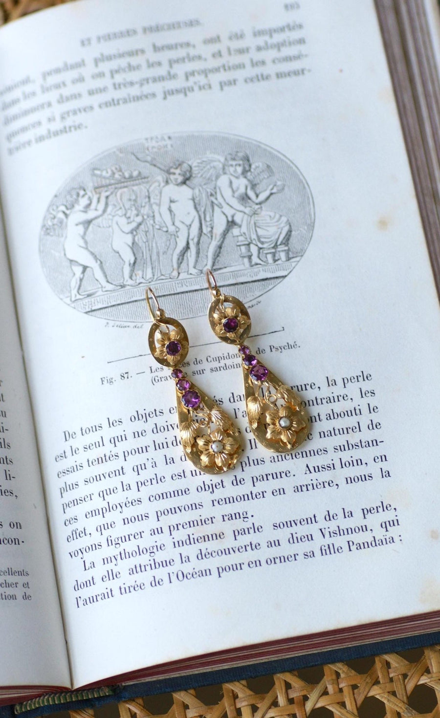 Boucles d'Oreilles Gouttes Grenats sur Or Jaune - Galerie Pénélope