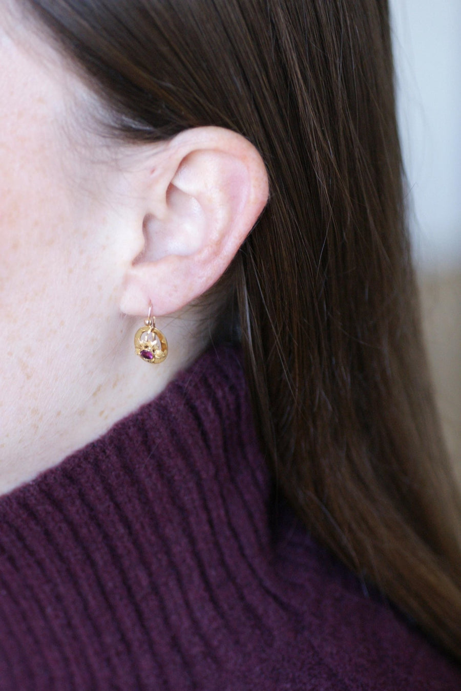 Boucles d'Oreilles Gouttes Grenats sur Or Jaune - Galerie Pénélope