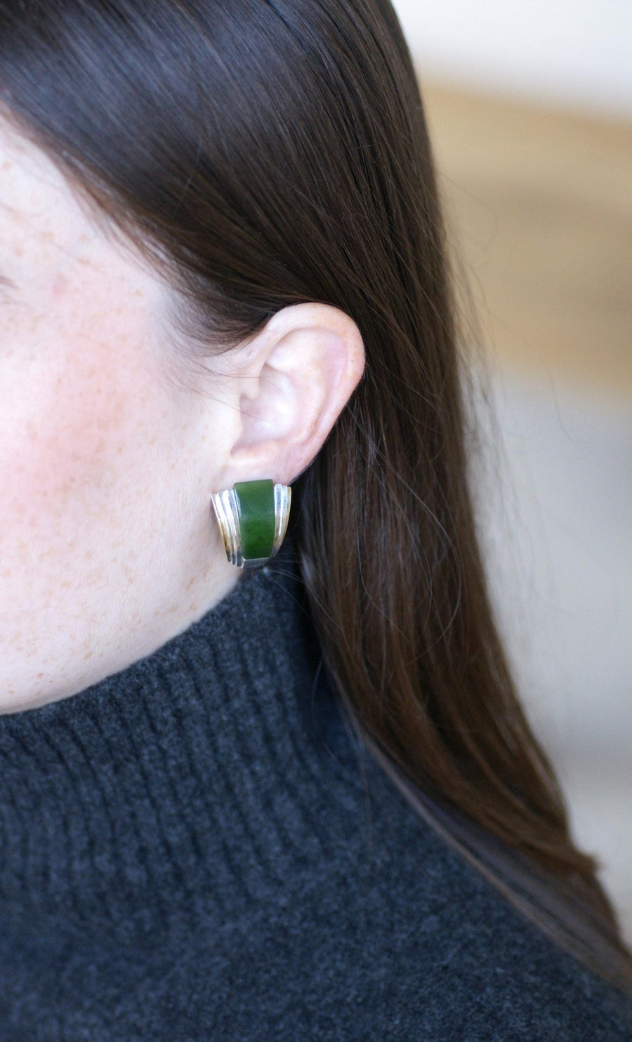 Boucles d'Oreilles Puiforcat par André Vassort Jade sur Or et Argent - Galerie Pénélope