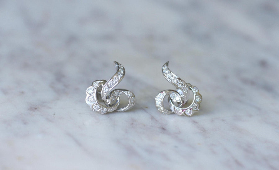 Boucles d'Oreilles Volutes Diamant Or Blanc - Galerie Pénélope