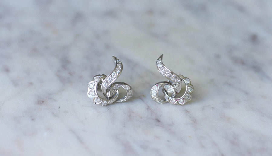 Boucles d'Oreilles Volutes Diamant Or Blanc - Galerie Pénélope