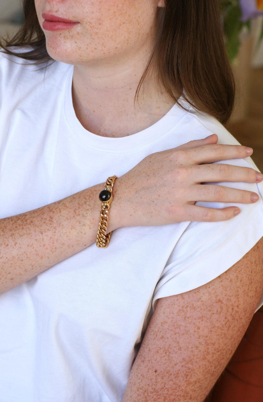 Bracelet Ancien Gourmette Or jaune et Grenat - Galerie Pénélope