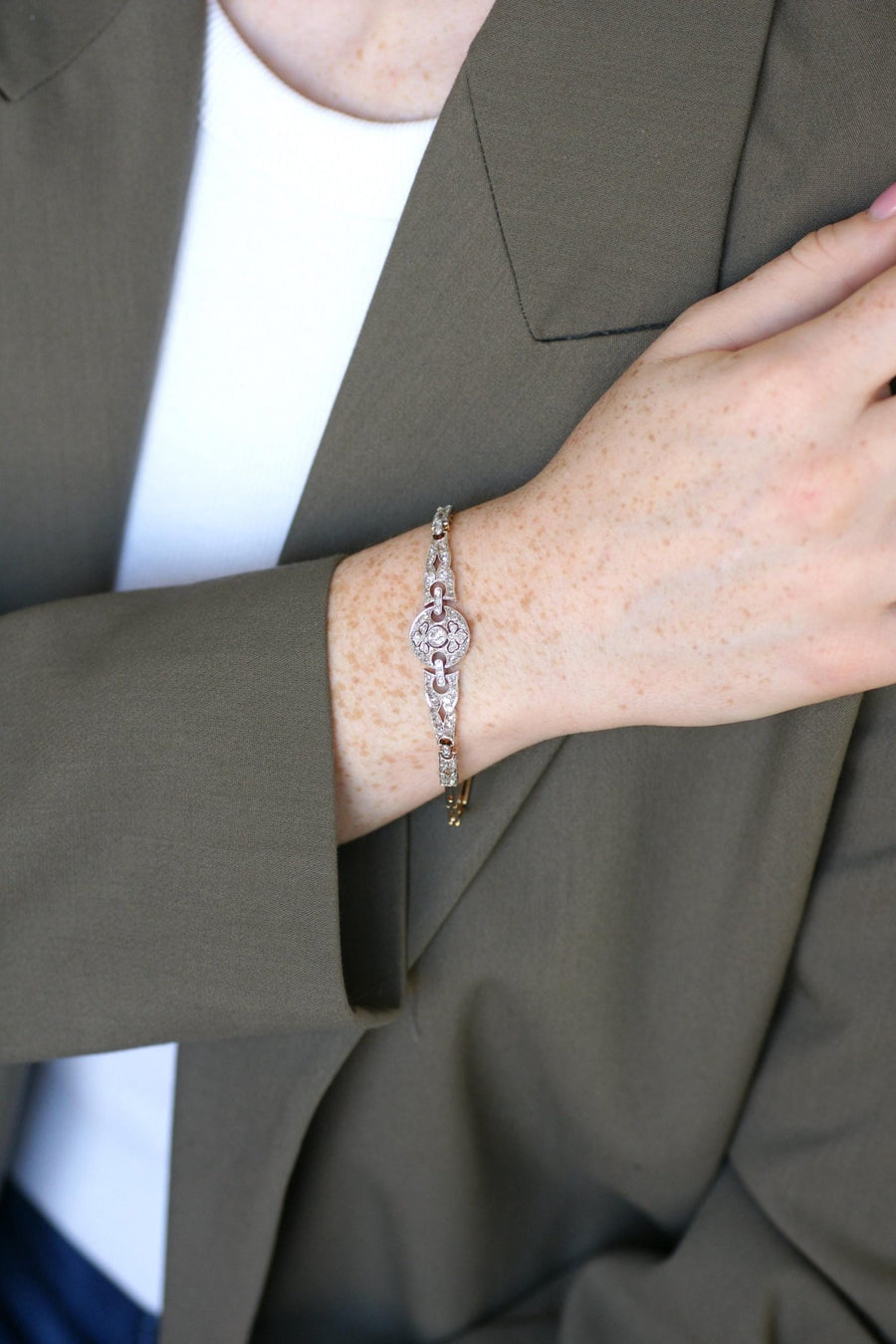 Bracelet Art Déco Diamants 1,10 Cts sur Or et Platine - Galerie Pénélope