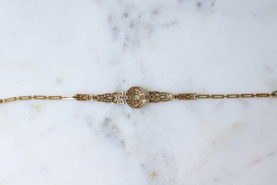 Bracelet Art Déco Diamants 1,10 Cts sur Or et Platine - Galerie Pénélope
