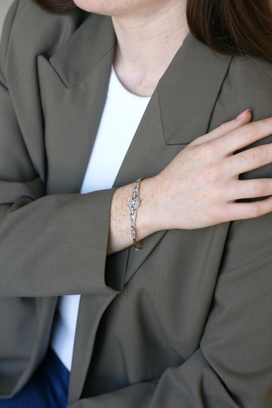 Bracelet Art Déco Diamants 1,10 Cts sur Or et Platine - Galerie Pénélope