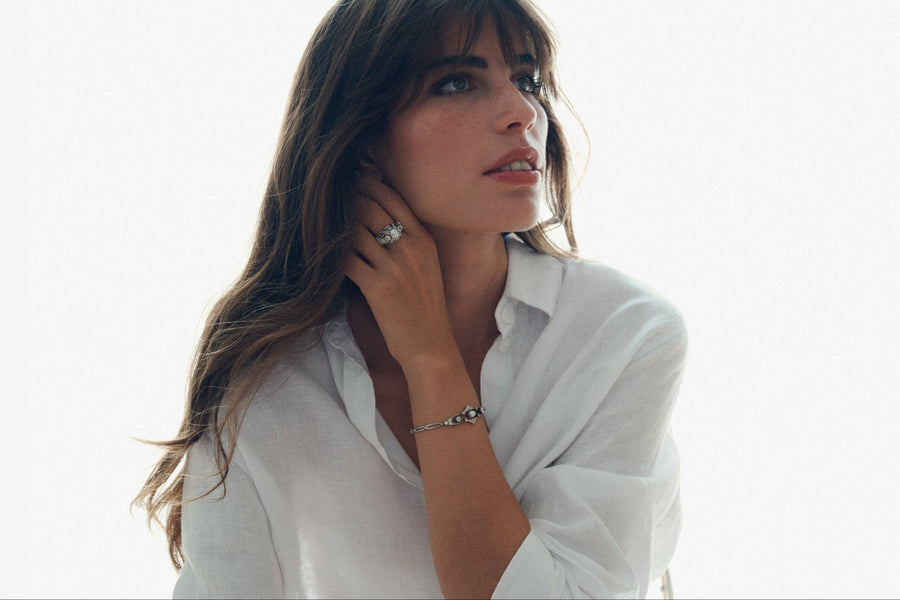 Bracelet Art Deco Perle Fine et Diamants sur Platine - Galerie Pénélope
