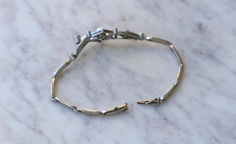 Bracelet Art Deco Perle Fine et Diamants sur Platine - Galerie Pénélope