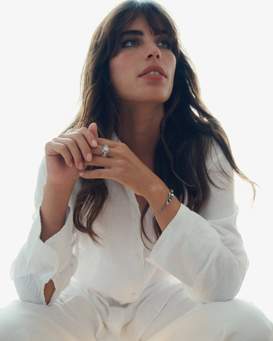 Bracelet Art Deco Perle Fine et Diamants sur Platine - Galerie Pénélope