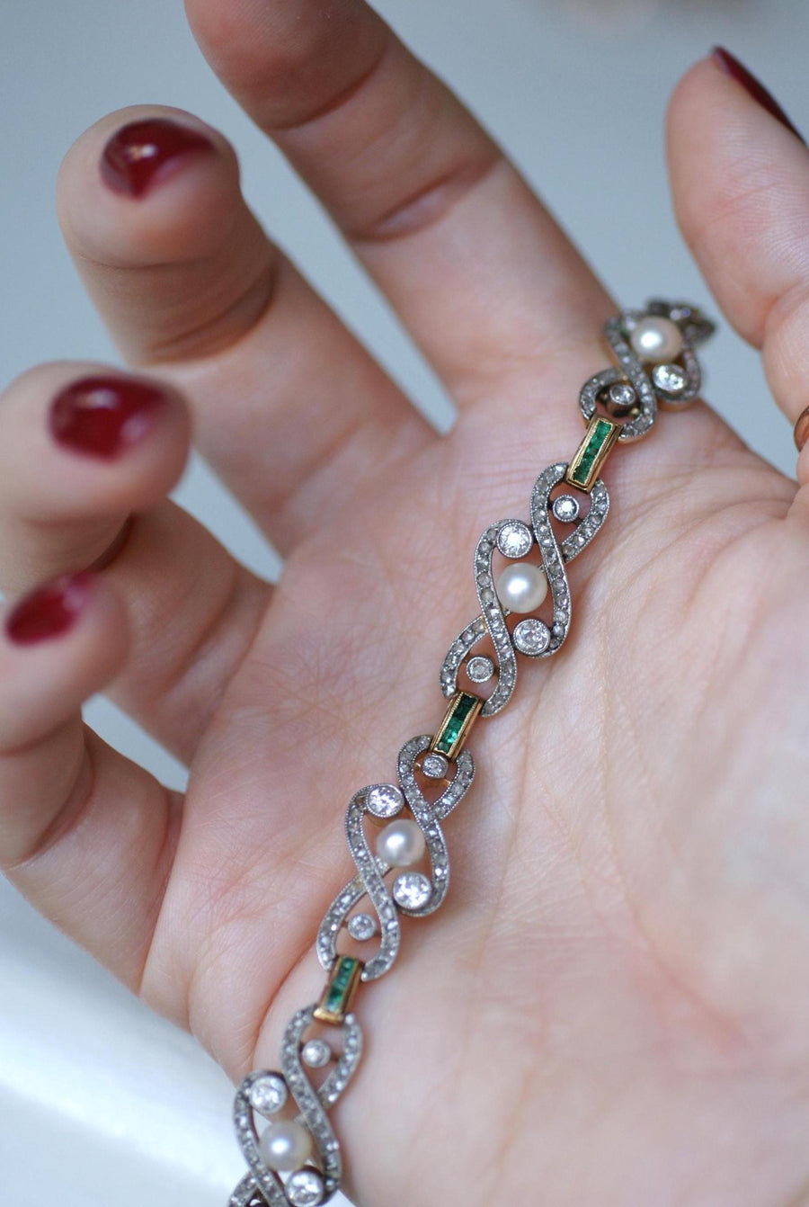 Bracelet Perles Fines, Diamants et Emeraudes - Galerie Pénélope