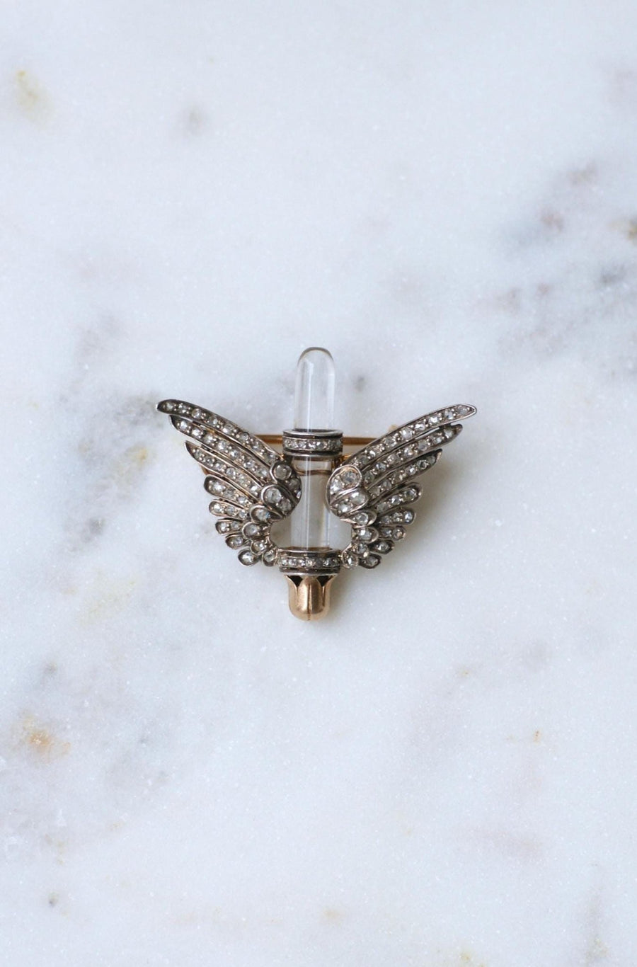 Broche Ancienne Ailes Diamants et Cristal de Roche - Galerie Pénélope