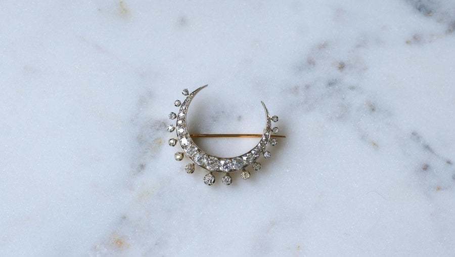 Broche Ancienne Croissant De Lune Diamants - Galerie Pénélope