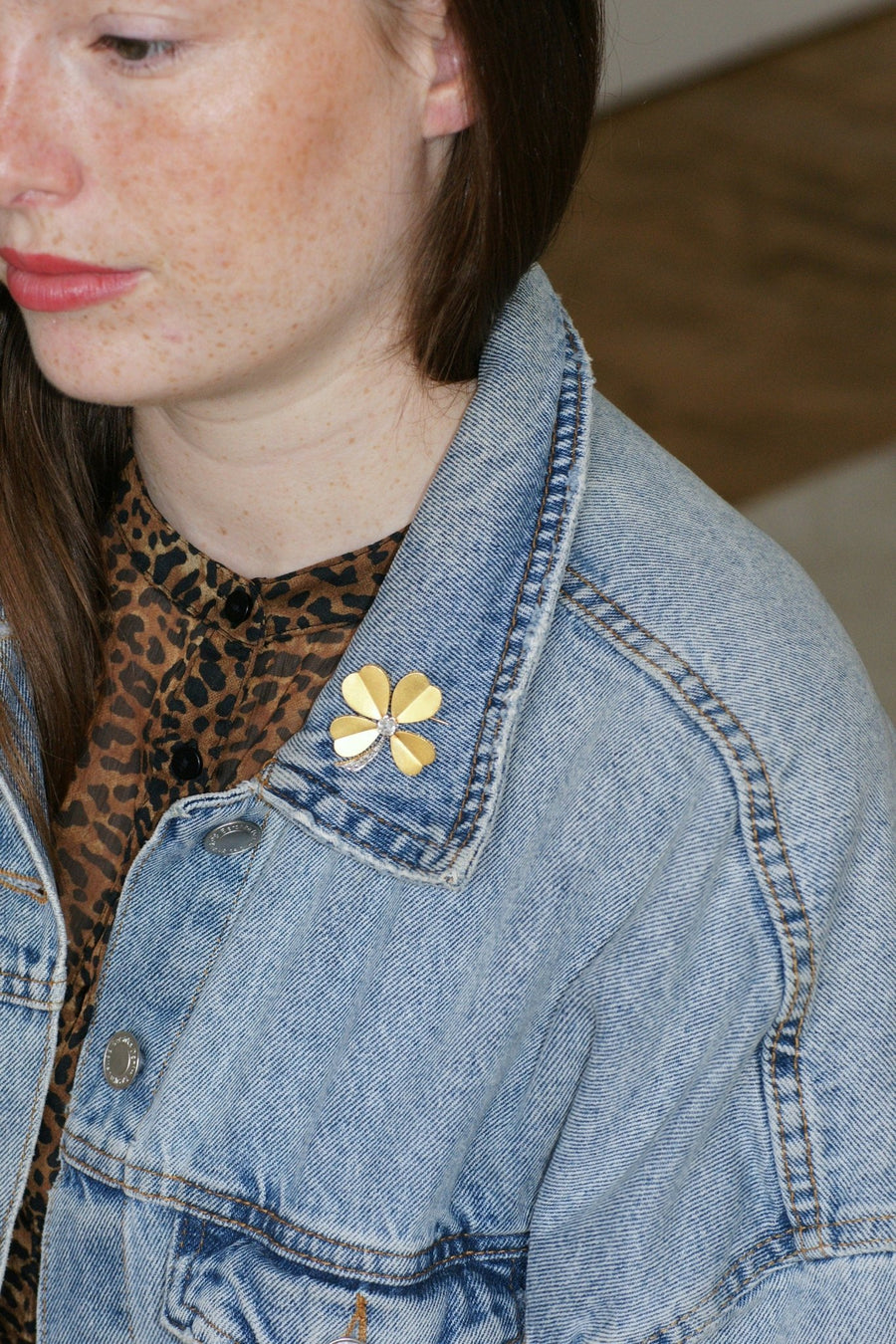 Broche Trèfle Diamants sur Or Jaune - Galerie Pénélope