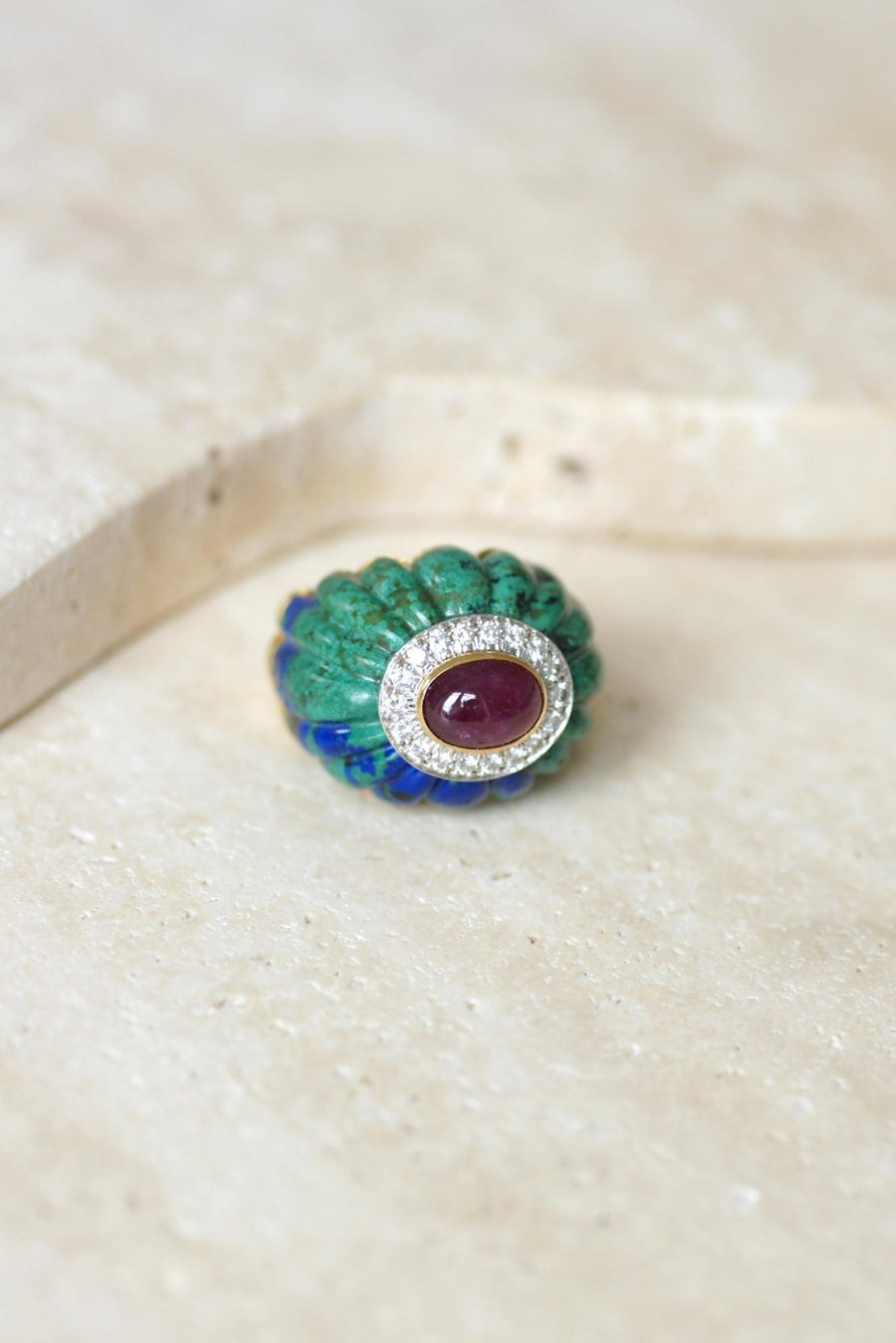 David Webb Bague Boule Azurmalachite, Rubis, et Diamants - Galerie Pénélope