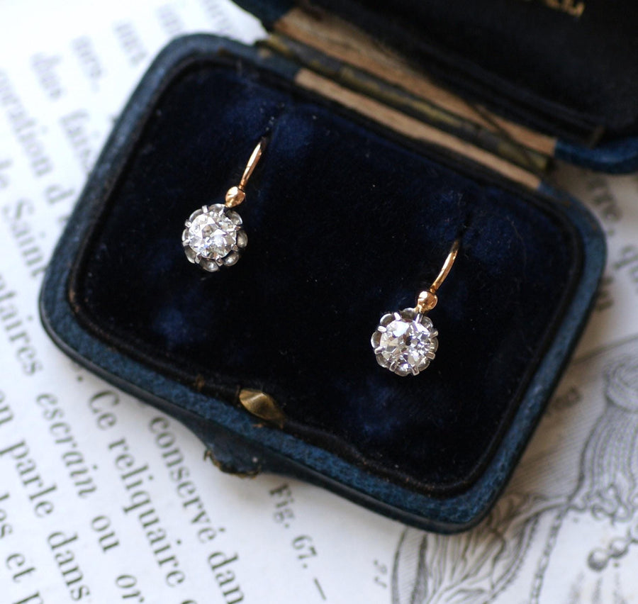 Dormeuses Anciennes Diamants 0.60 Ct - Galerie Pénélope