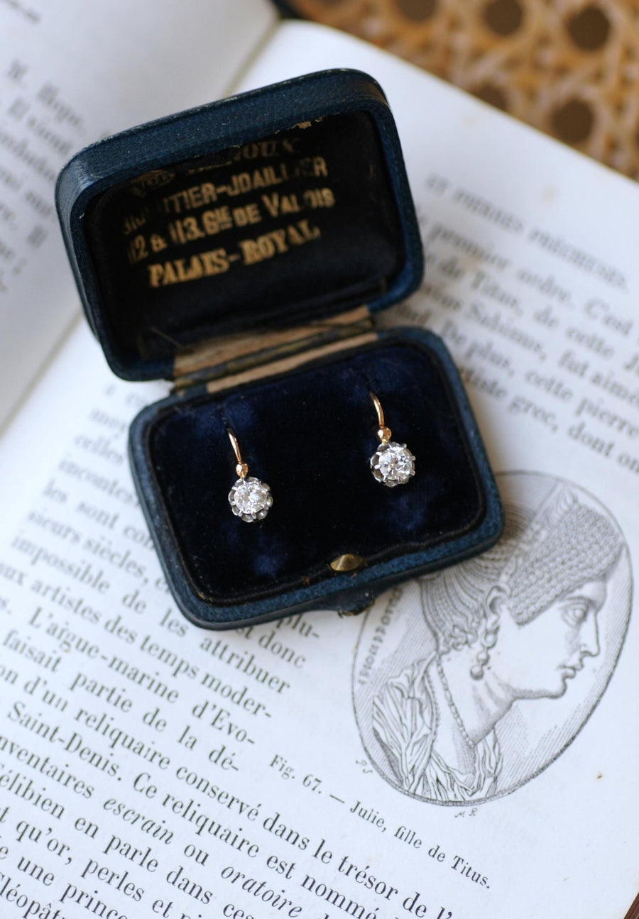 Dormeuses Anciennes Diamants 0.60 Ct - Galerie Pénélope