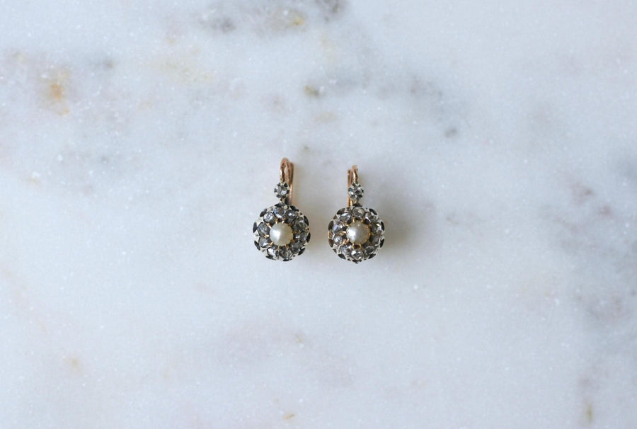 Dormeuses Anciennes Perles Fines et Diamants - Galerie Pénélope