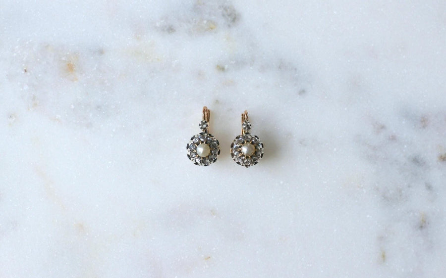 Dormeuses Anciennes Perles Fines et Diamants - Galerie Pénélope