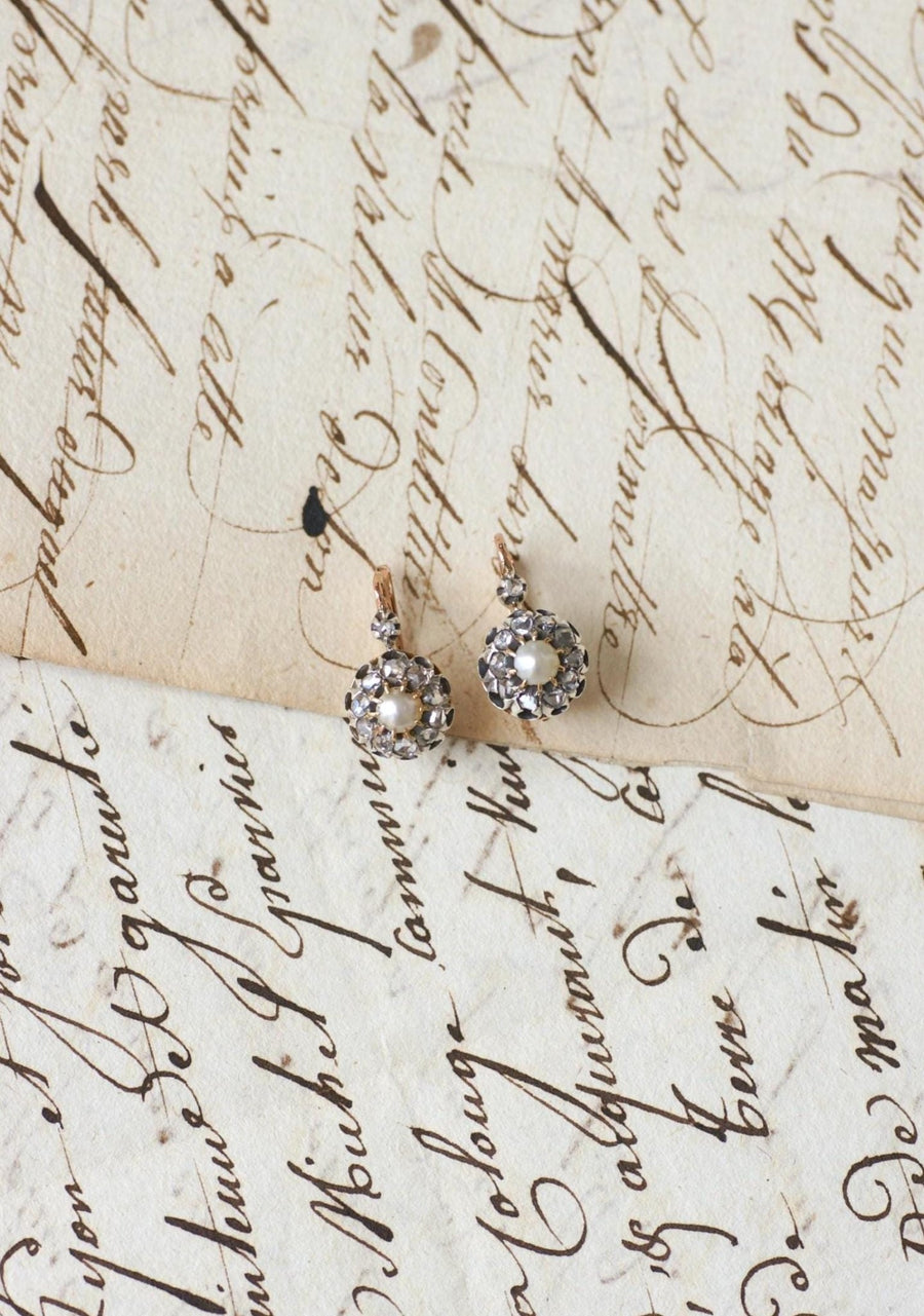 Dormeuses Anciennes Perles Fines et Diamants - Galerie Pénélope