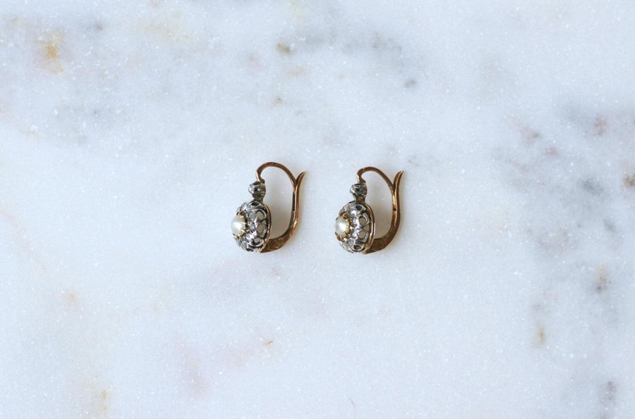 Dormeuses Anciennes Perles Fines et Diamants - Galerie Pénélope